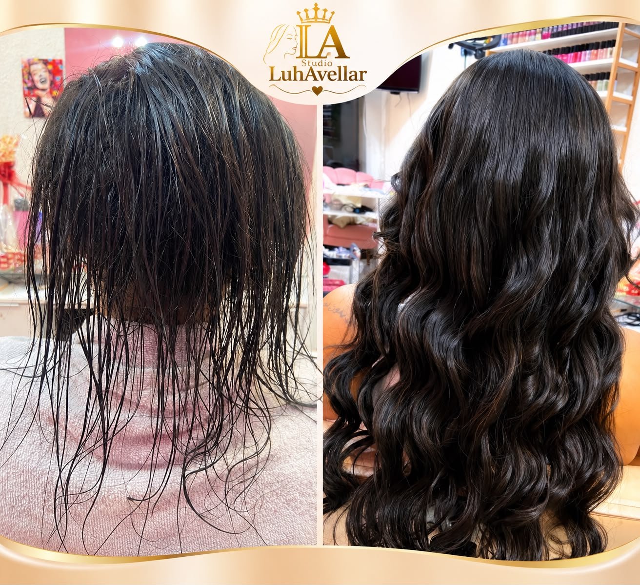 Antes e Depois Mega Hair Morena Ondulado
